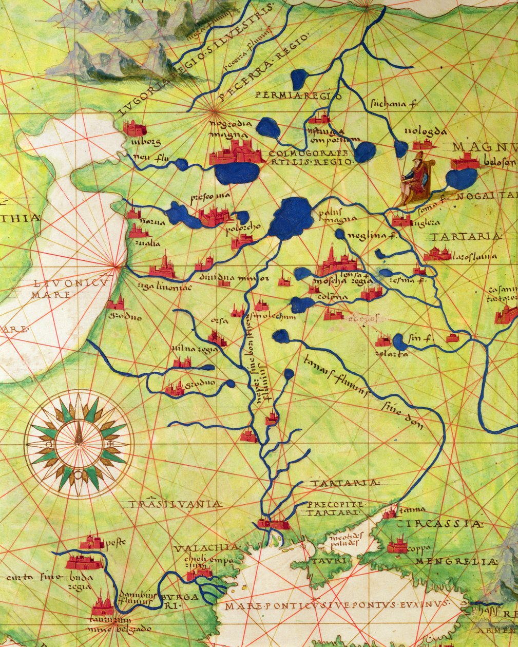 Detail z Evropy a střední Asie, z Atlasu světa ve 33 mapách, Benátky, 1. září 1553 (inkoust na pergamenu) (viz také 330953) od Battista Agnese