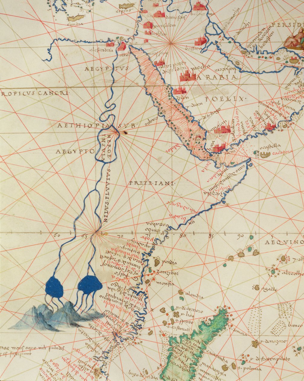 Část Afriky, z Atlasu světa ve 33 mapách, Benátky, 1. září 1553 (inkoust na pergamenu) (detail z 330955) od Battista Agnese