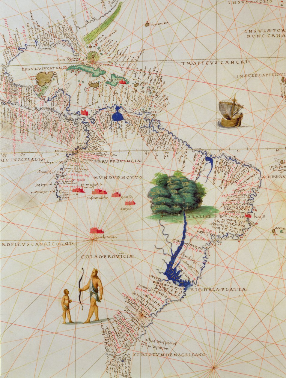Jižní Amerika, z Atlasu světa ve 33 mapách, Benátky, 1. září 1553 (inkoust na pergamenu) (detail z 330959) od Battista Agnese