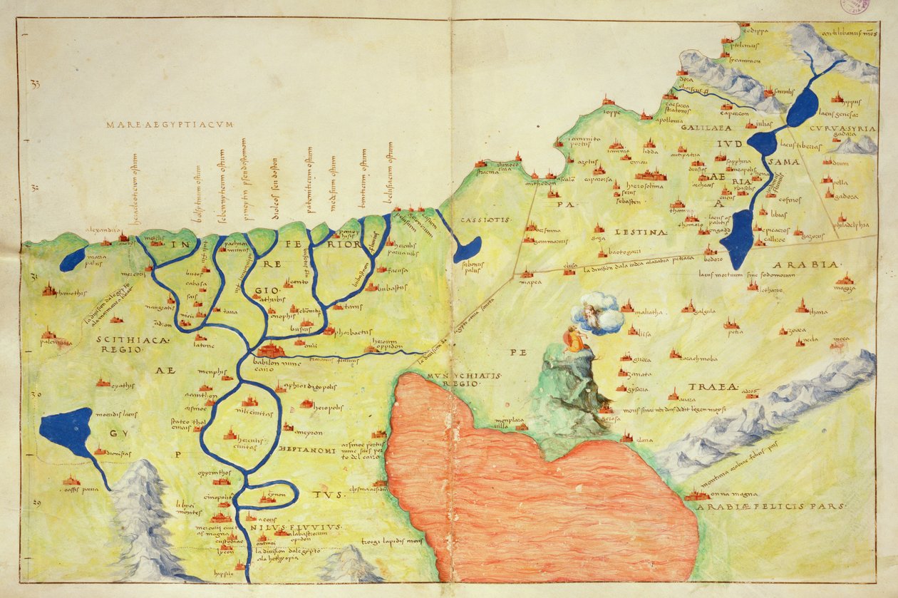 Střední východ, z Atlasu světa ve 33 mapách, Benátky, 1. září 1553 (inkoust na pergamenu) (viz také 330964) od Battista Agnese