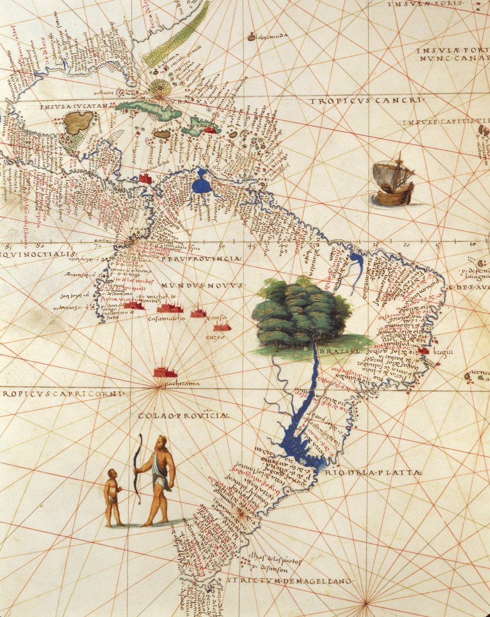 Afrika, Evropa a část Ameriky: Střední Amerika a Brazílie, z Atlasu světa ve třiceti třech mapách, Battista Agnese od Battista Agnese