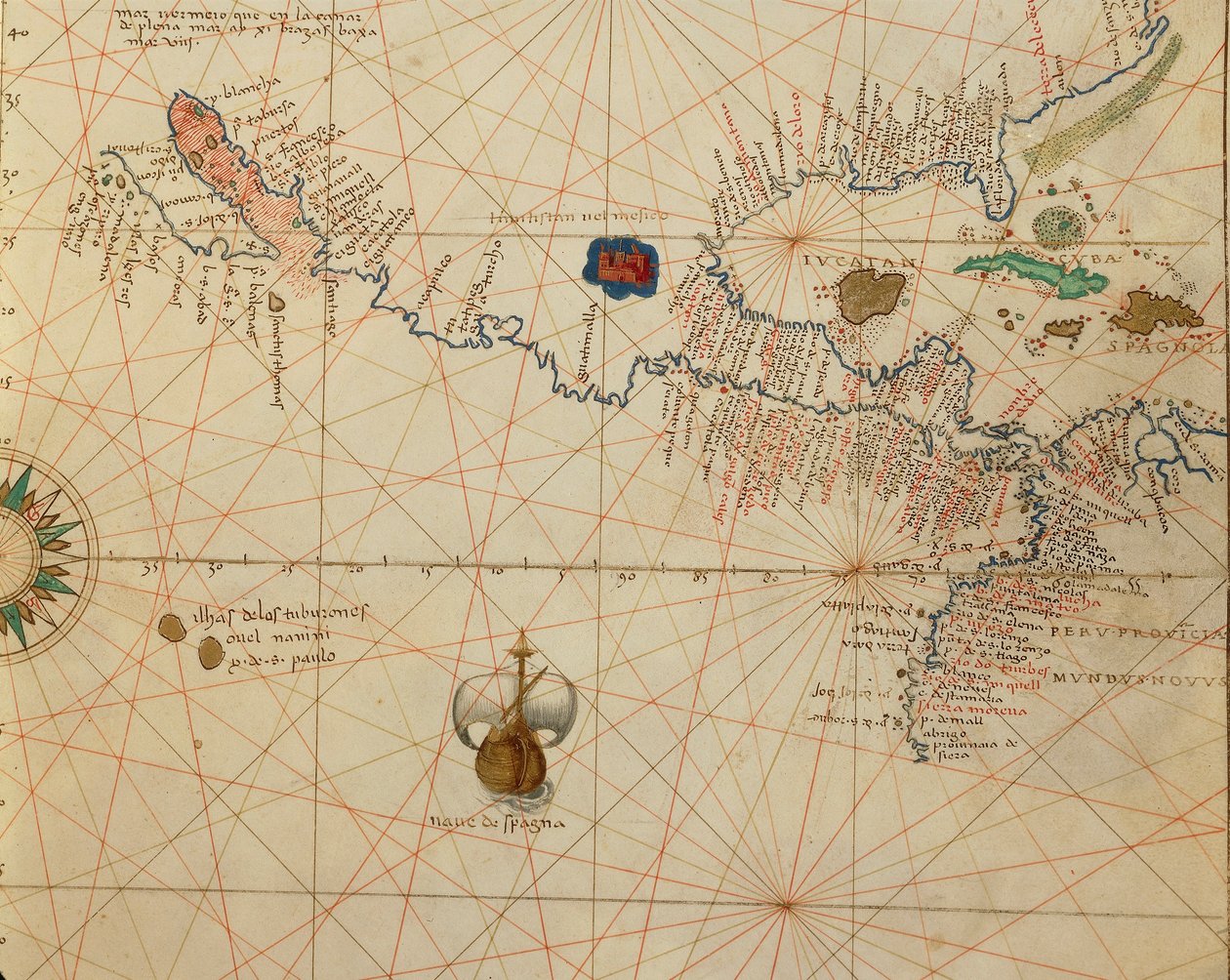 Afrika, Evropa a část Ameriky: Střední Amerika, z Atlasu světa ve třiceti třech mapách, Battista Agnese od Battista Agnese