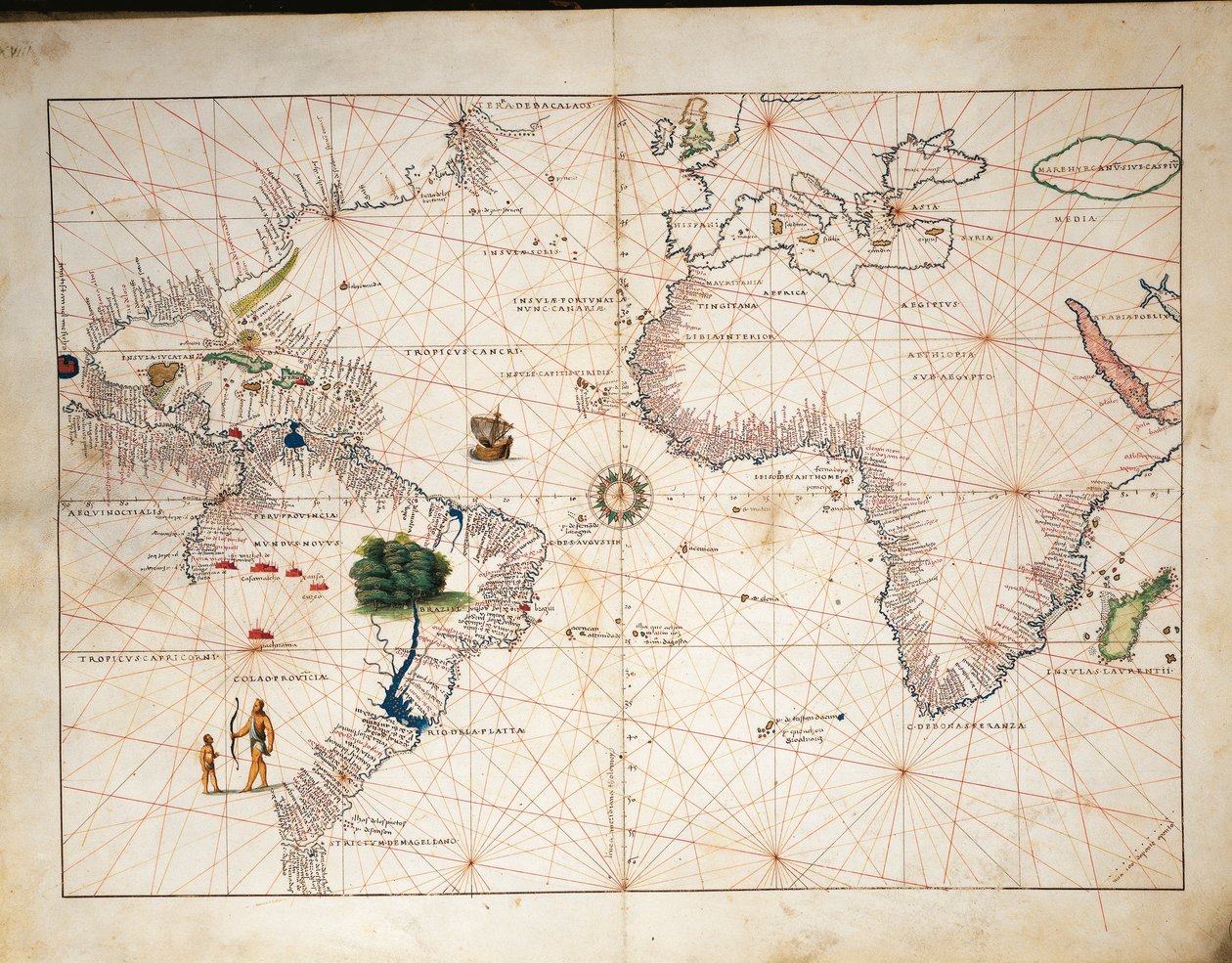 Afrika, Evropa a část Ameriky, z Atlasu světa ve třiceti třech mapách, Battista Agnese od Battista Agnese