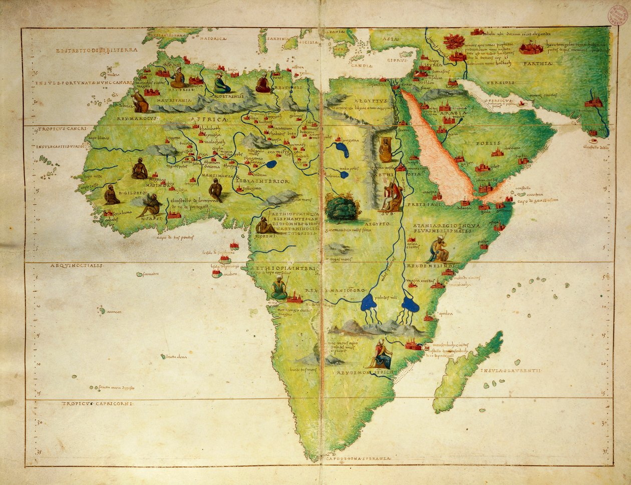 Afrika, z Atlasu světa ve třiceti třech mapách, od Battisty Agnese od Battista Agnese