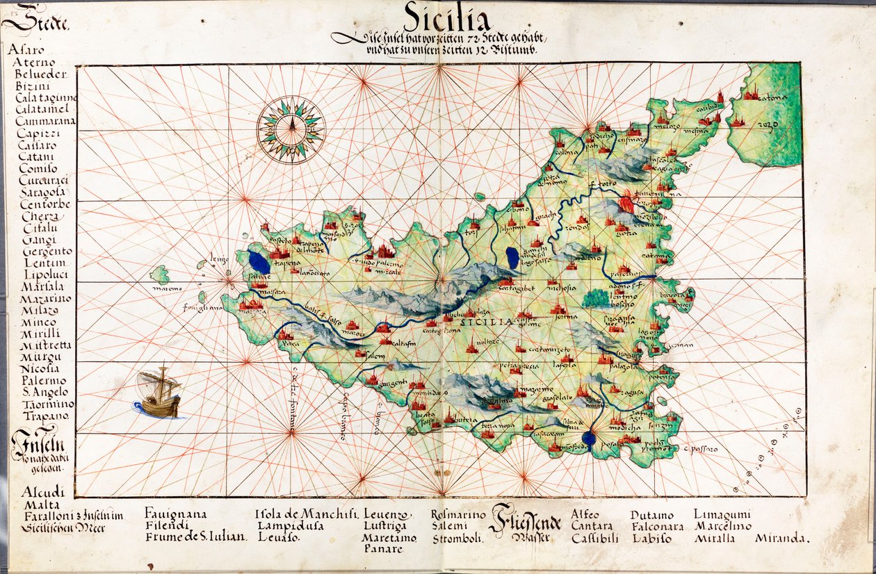 Mapa Sicílie od Battista Agnese
