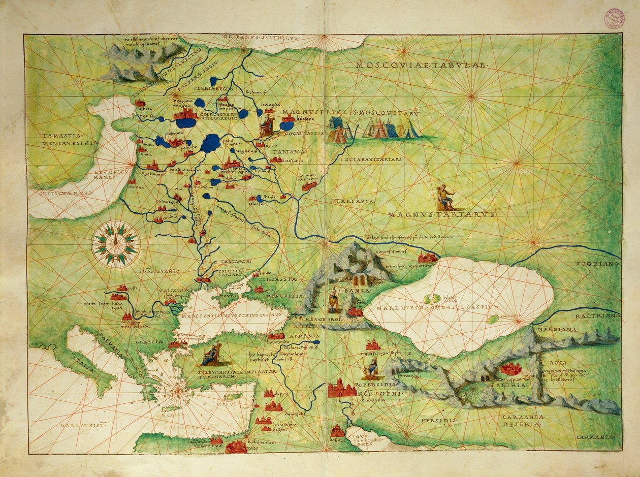 Východní Evropa a Střední Asie, z Atlasu světa ve třiceti třech mapách, od Battisty Agnese od Battista Agnese