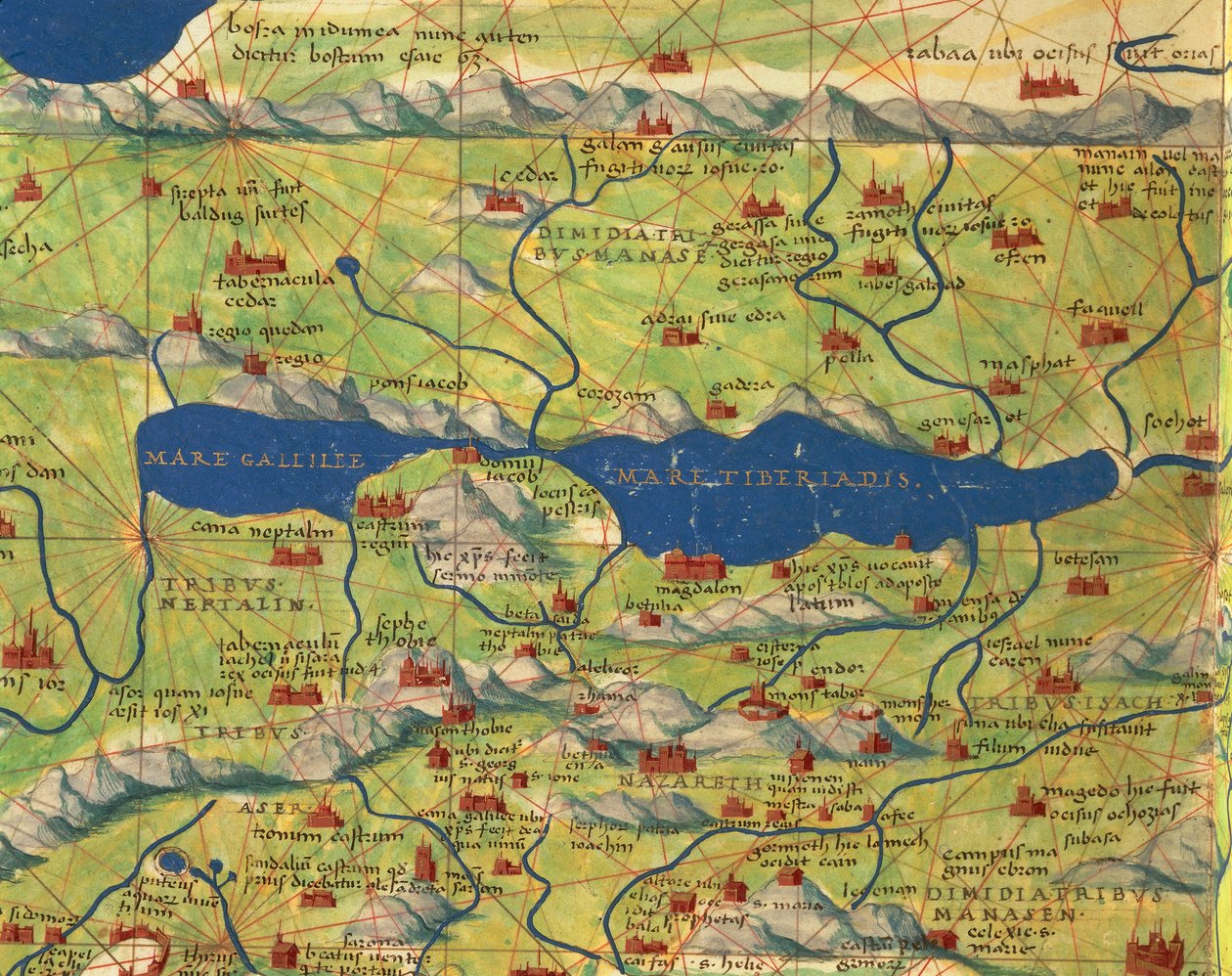 Svatá země, Izrael a Palestina: Galilejské moře a město Tiberias, z Atlasu světa ve třiceti třech mapách, Battista Agnese od Battista Agnese
