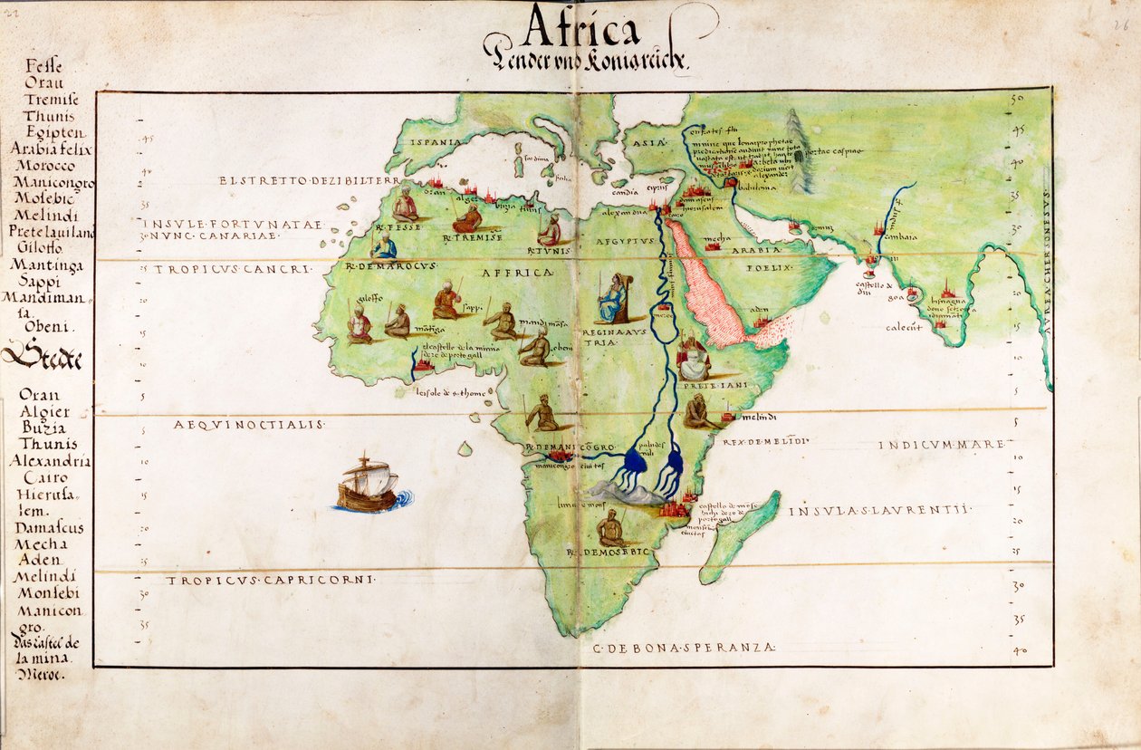 Velumová mapa Afriky, Indie a Středomoří od Battista Agnese