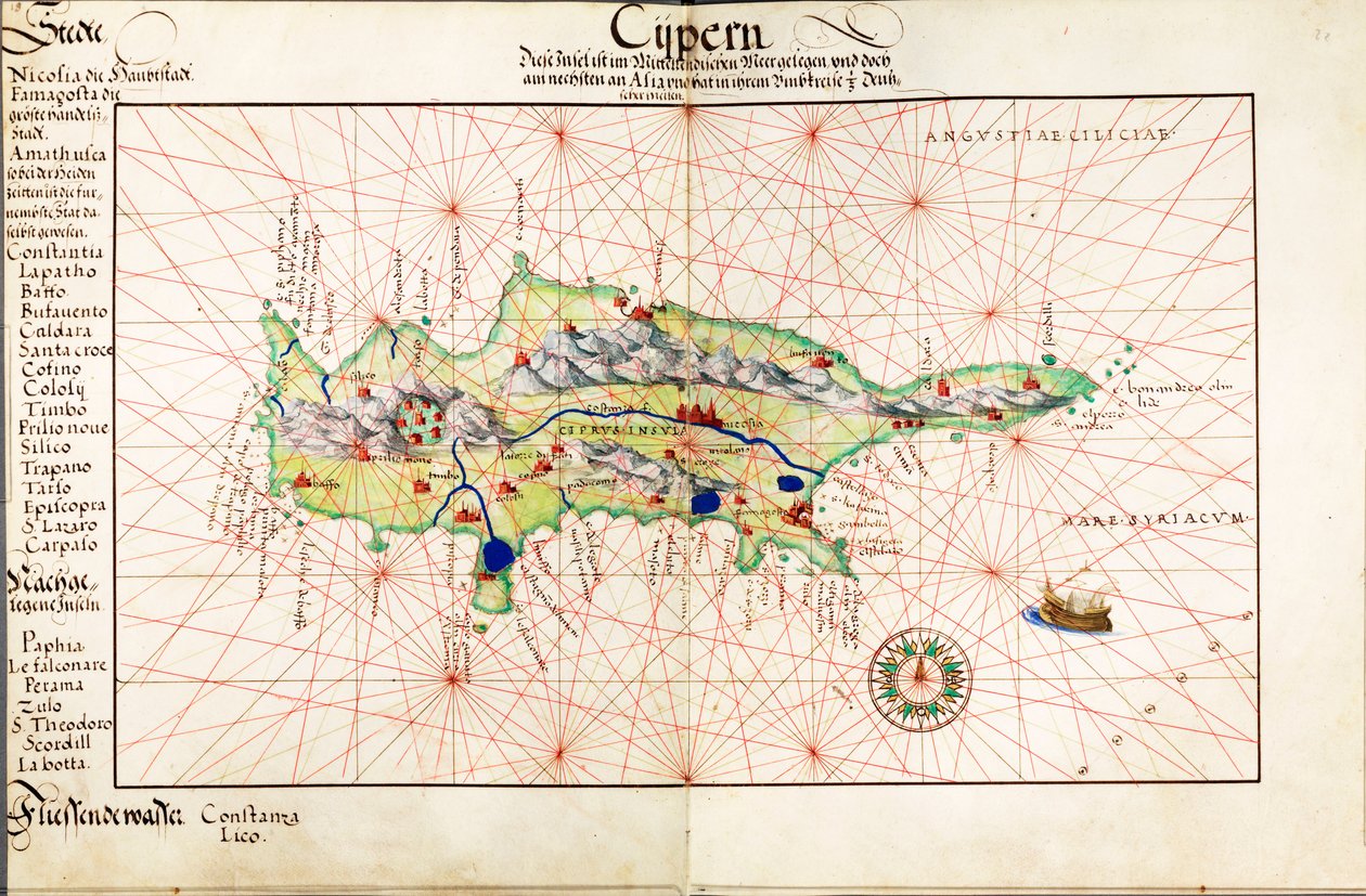 Velumová mapa Kypru od Battista Agnese