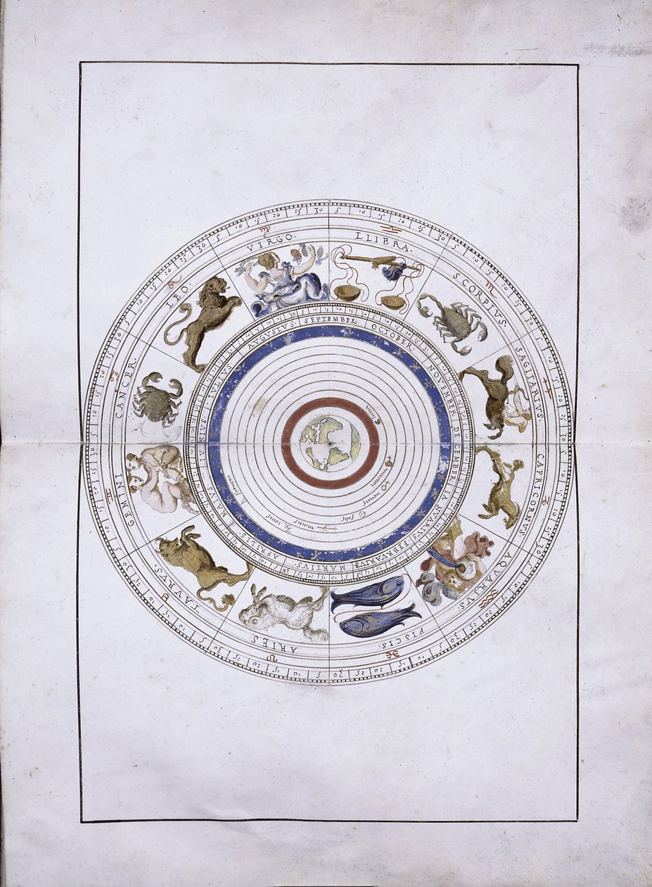 Zodiac jako koule se zemí ve středu z Portolanského atlasu, 1546 od Battista Agnese