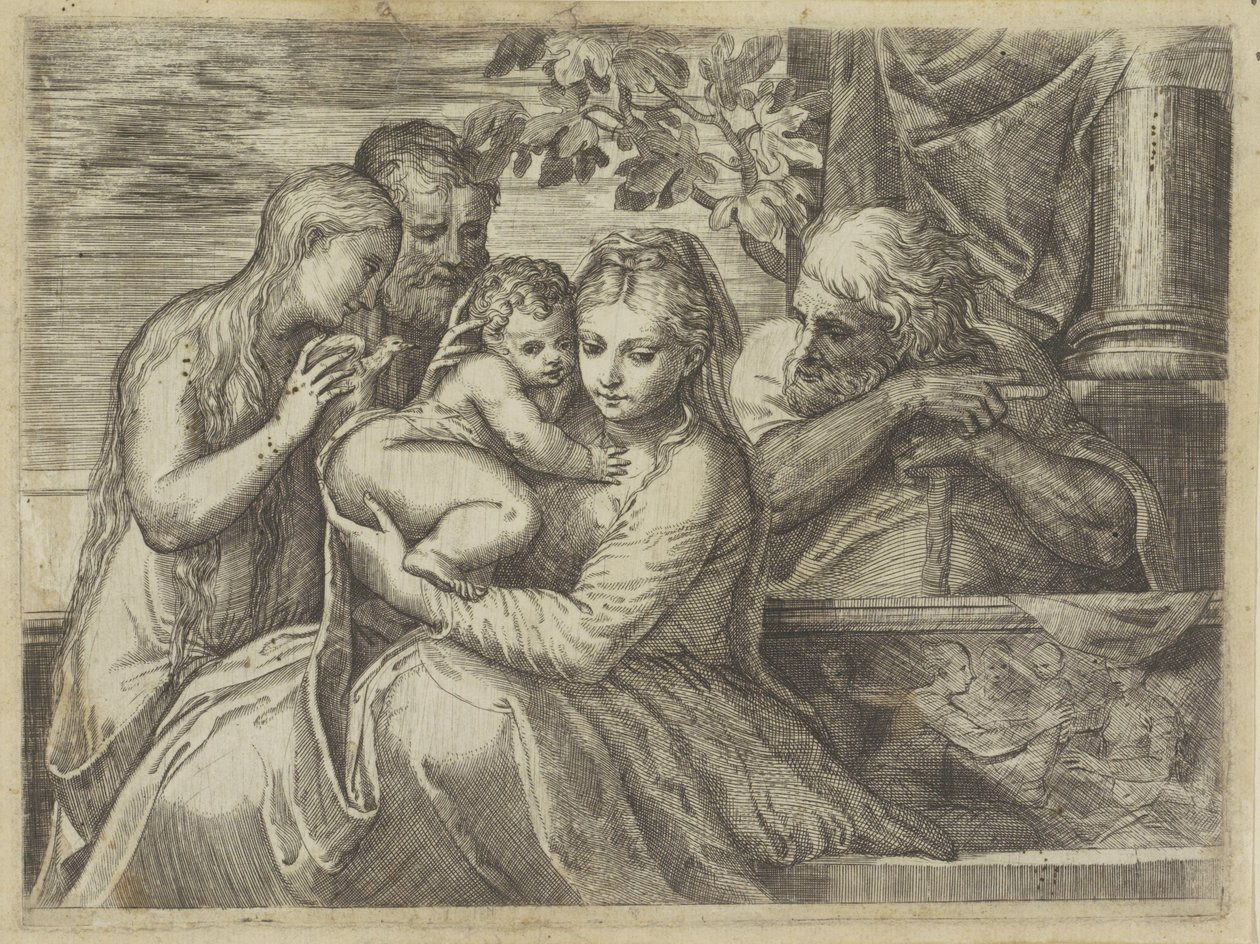 Svatá rodina se svatými od Battista Angolo del Moro (attributed to)