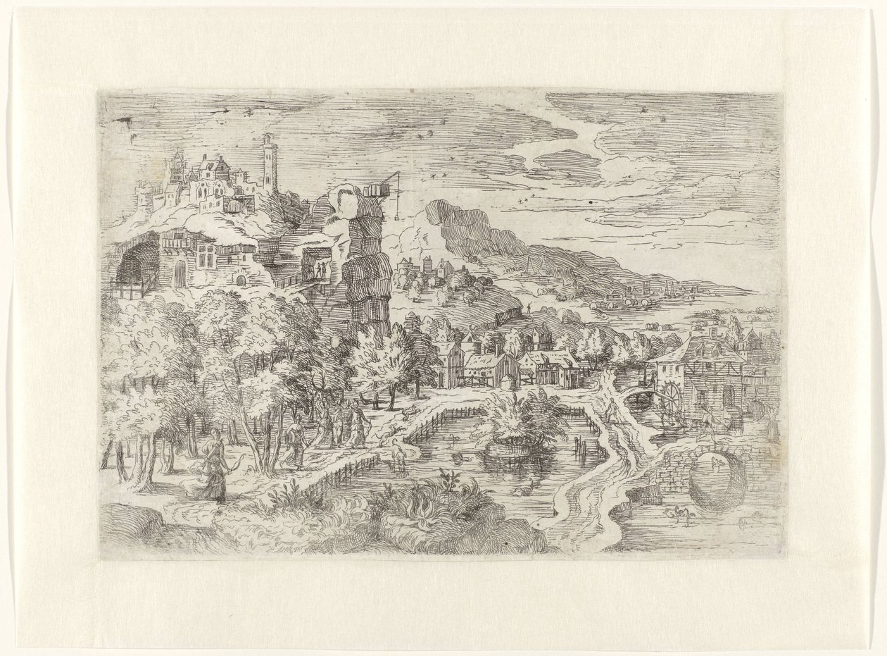 Krajina s ženami na lovu od Battista Angolo del Moro (attributed to)