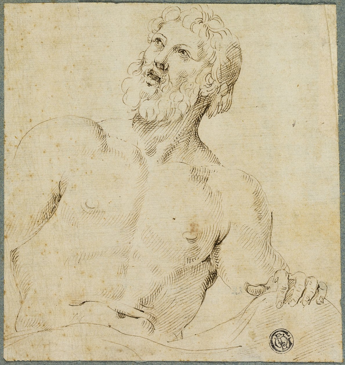 Polodlouhé Sketch of Bearded Man (Jupiter?) od Battista Franco