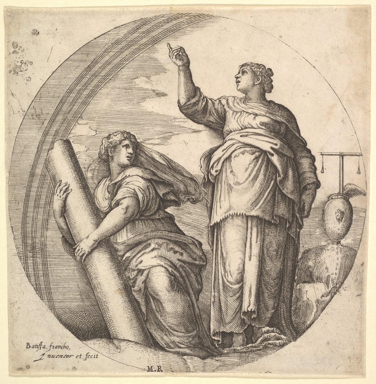 Fortitude and Justice, alegorická skladba v kulatém formátu, s Fortitude g..., ca. 1530-61. od Battista Franco Veneziano