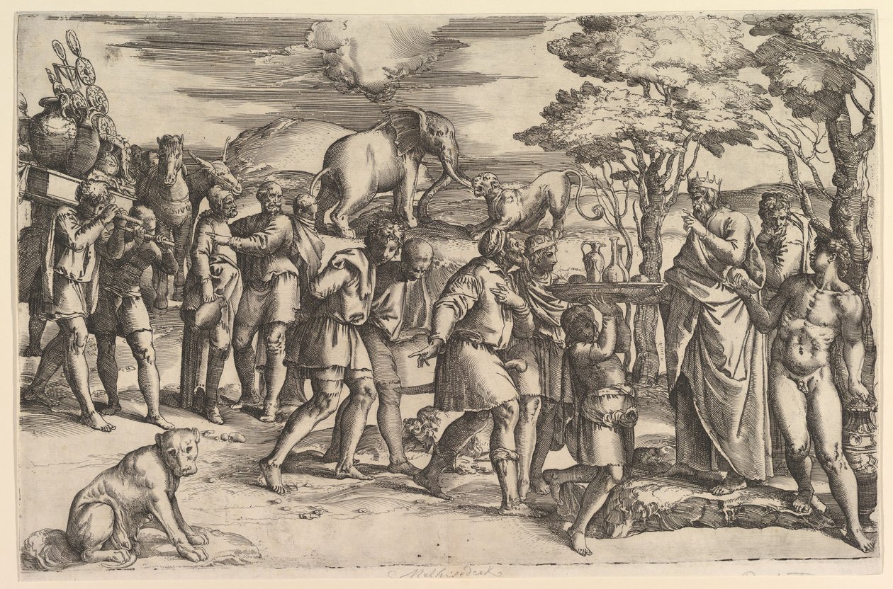 Melchizedek nabízející chléb a víno Abrahamovi, ca. 1547. od Battista Franco Veneziano