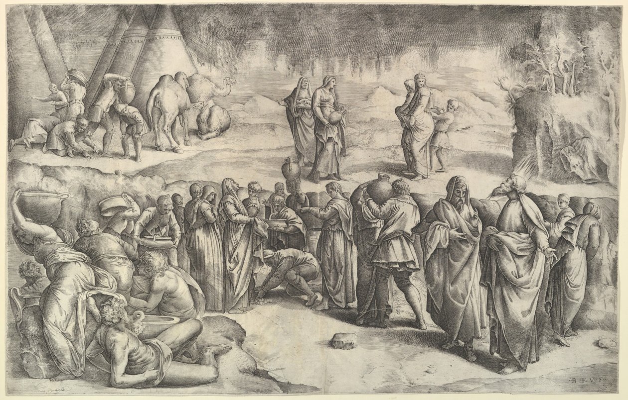 Izraelité shromažďují Mannu, ca. 1547. od Battista Franco Veneziano