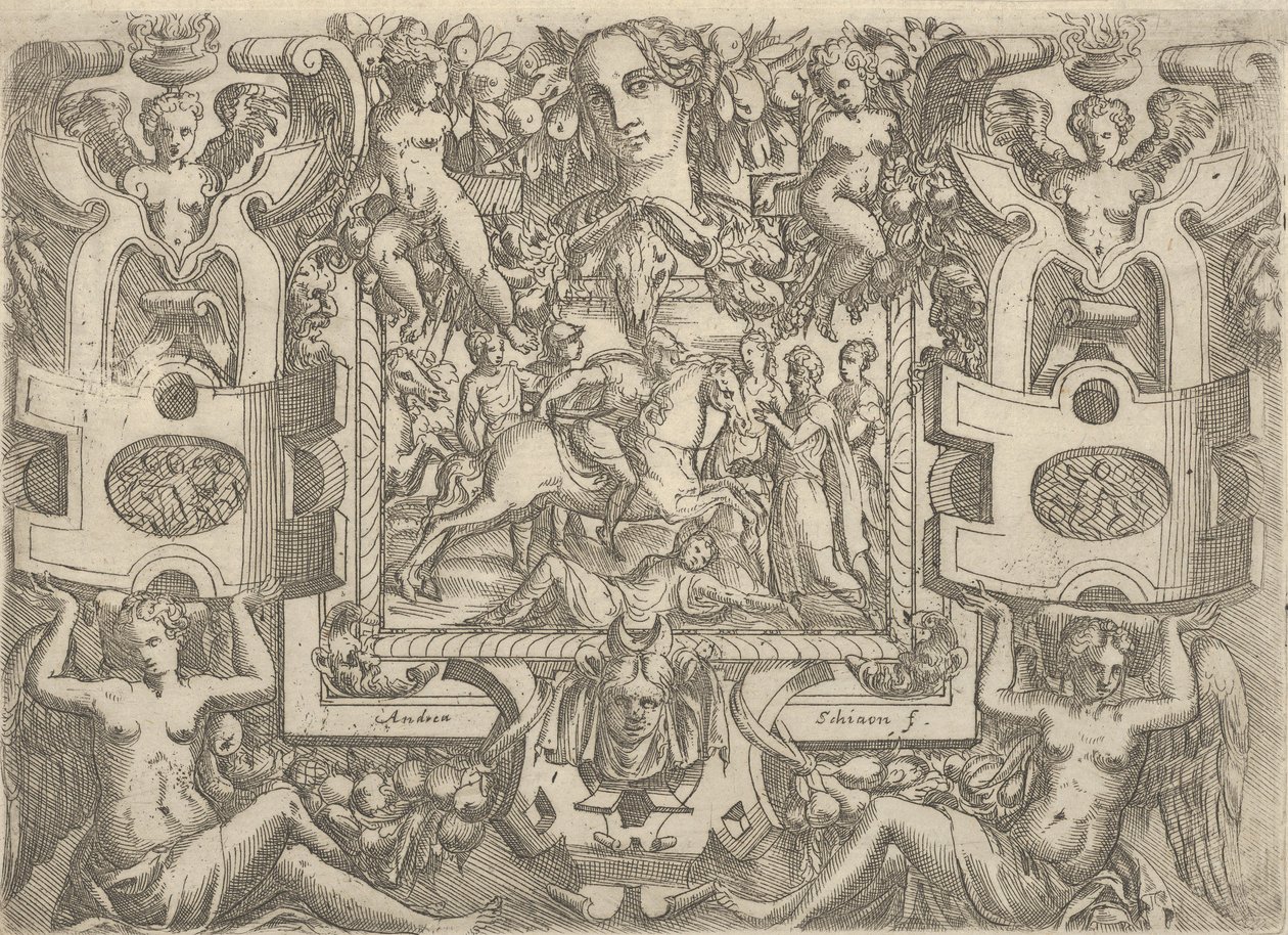 Postava na koni s mečem a jedoucí přes postavu ležící na zemi, s..., ca. 1540-80. od Battista del Moro