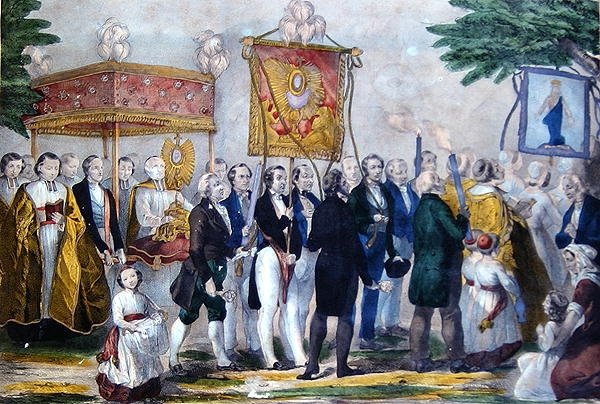 Procesí Confrerie du Tres Saint Sacrament. začátek 19. století (barevné lito) od Bautz Bautz