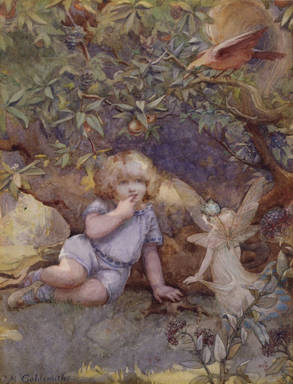 Holčička s vílami (akvarel) od Beatrice Goldsmith