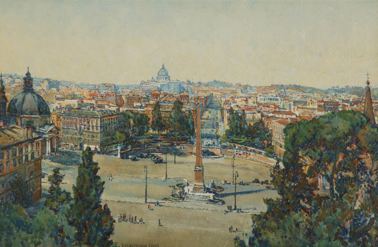 Řím, z The Pincio, Piazza Del Popolo od Beatrice Mary Seccombe Leech