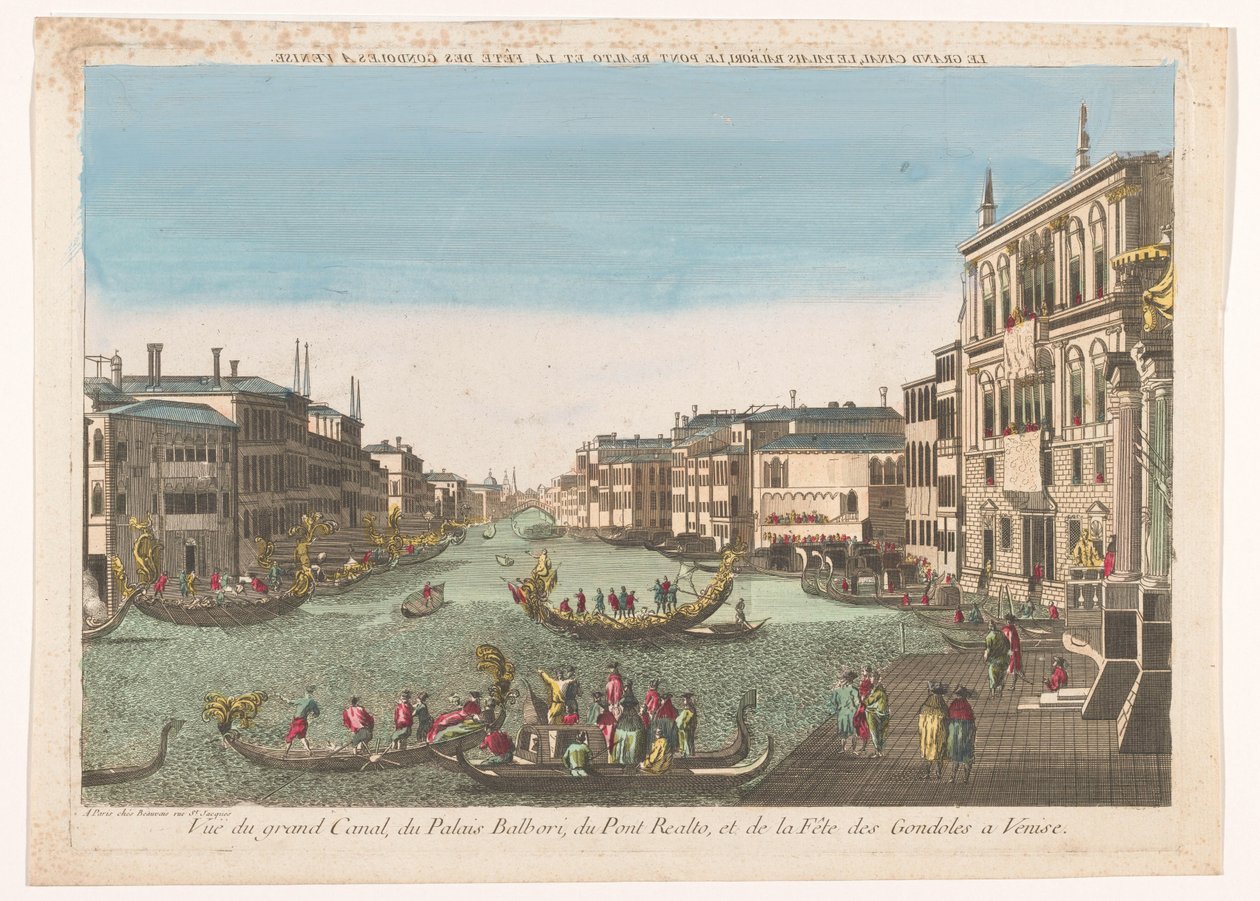Gezicht op de Canal Grande se setkal s gondoly, s Palazzo Balbori en de Ponte Rialto te Venetië Canal Grande, palác Balbori, most Realto a festival gondol v Benátkách (název na objektu) od Beauvais