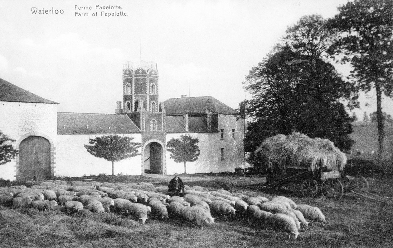Farma Papelotte, důležité strategické místo pro Wellington během bitvy u Waterloo, pamětní pohlednice, kolem roku 1912 (fotolitho) od Belgian Photographer
