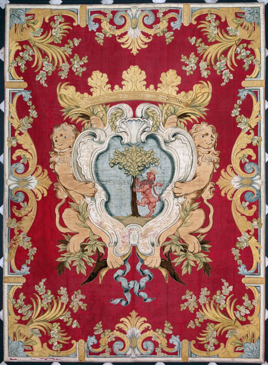 Šlechtický znak se lvem a stromem. Tapiserie bruselských manufaktur. 16. století Genes, Musei di Strada Nuova od Belgian School
