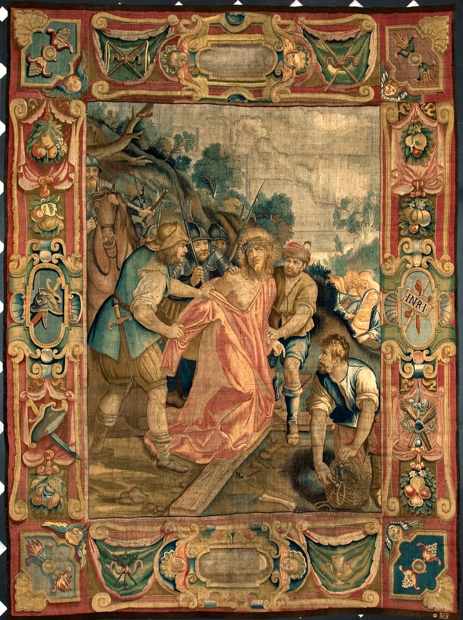 Kristus je oloupen o své šaty. Gobelín vyrobený v bruselských manufakturách. Genes 16. století, Musei di Strada Nuova od Belgian School