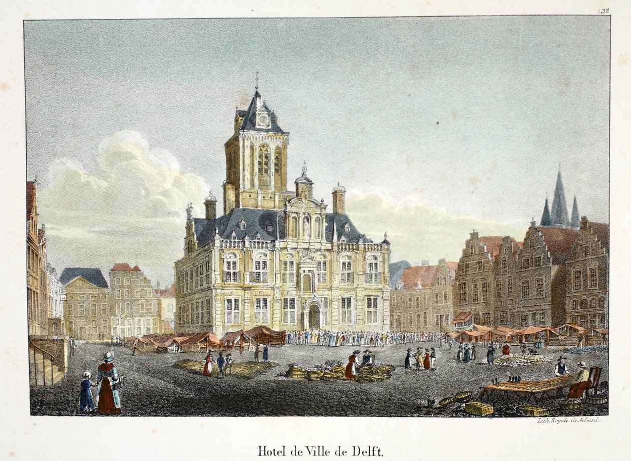 Hotel de Ville de Delft, kolem roku 1895 (fotochrom) od Belgian School