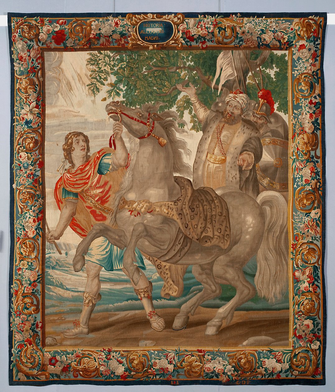 Král Alexandr Veliký zkrotí koně Bucefala. Gobelín vyrobený v bruselských manufakturách. 16. století Geny, Musei di Strada Nuova od Belgian School