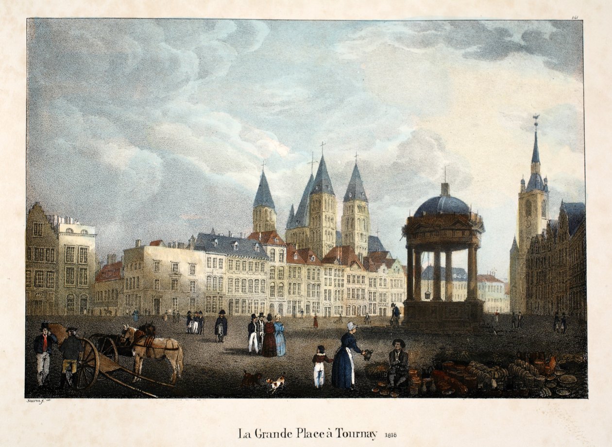 The Grande Place v Tournay, 1816, kolem roku 1895 (fotochrom) od Belgian School