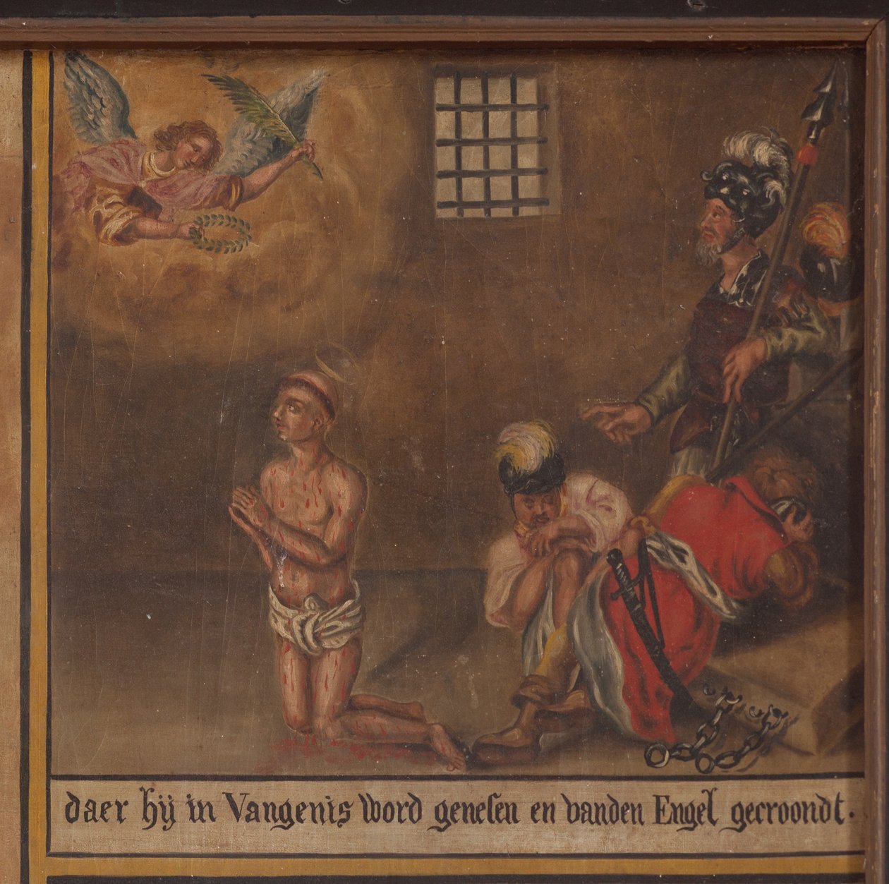 Maarke. Kaple (Sint-Vincentiuskapel). interiér. Malování. Mučedník svatého Vincenta. 19. století. Detail. od Belgian School