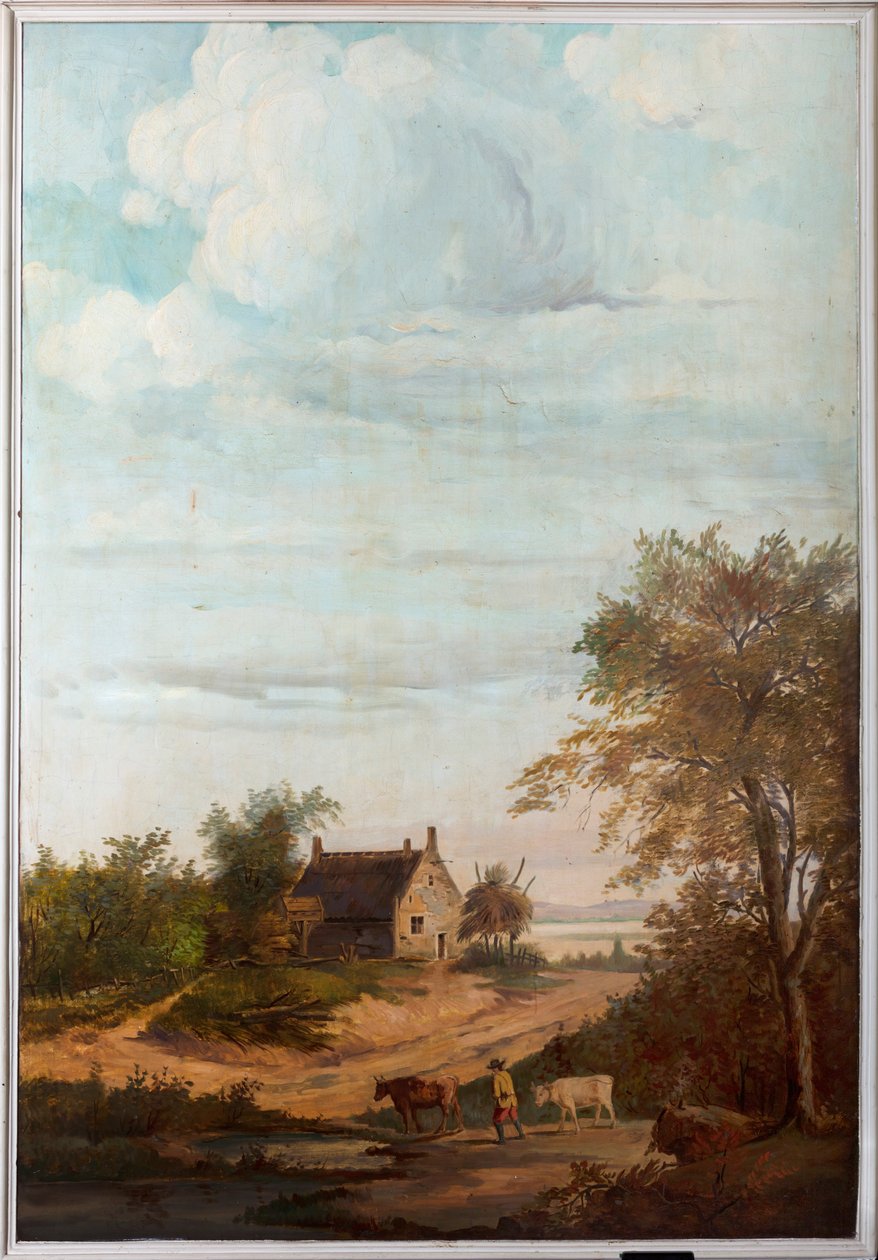 Druhá zadní místnost vzadu, zasedací místnost, nástěnné malby s venkovskými scénami v klasickém stylu, pravděpodobně z roku 1810, scéna 7 od Belgian School