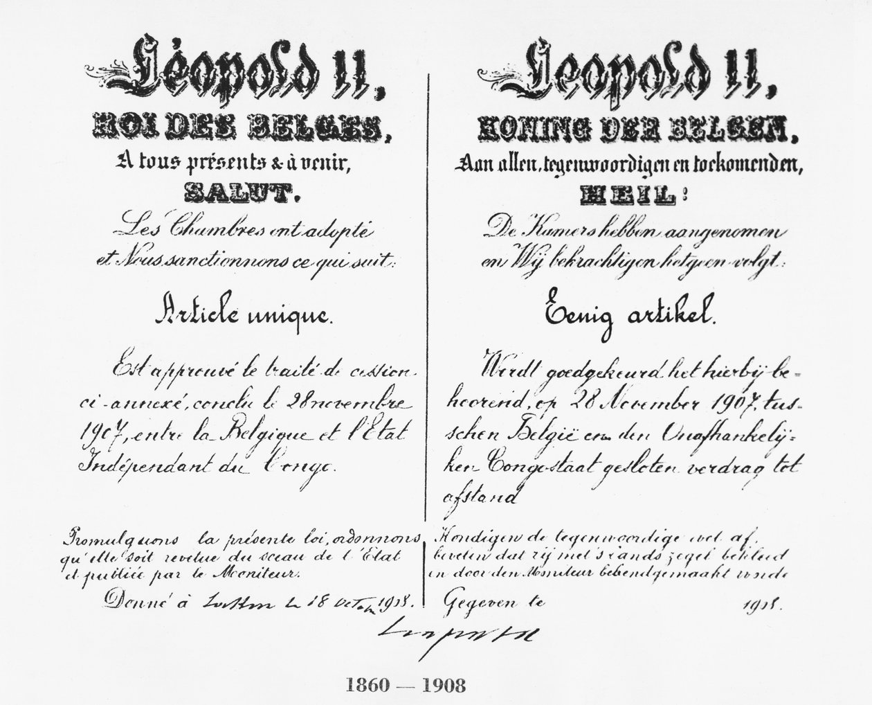 Podpis krále Leopolda II. (1835-1909) schvalující připojení Konga k Belgii, 1908 od Belgian School