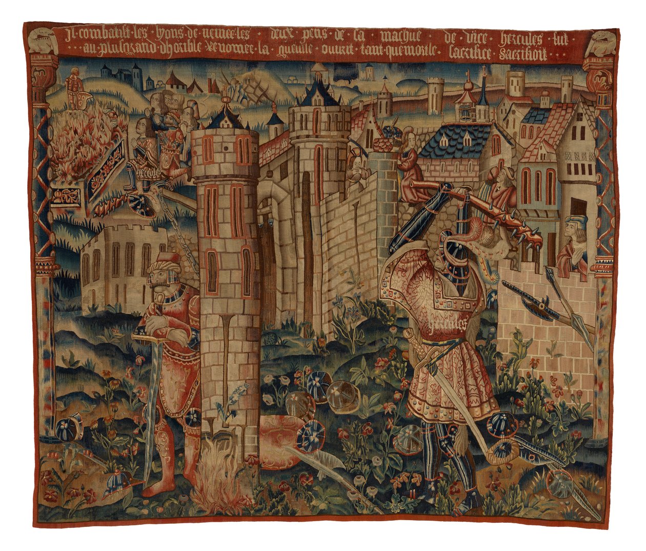 Gobelín, Hercules u brány města Prycus nebo Hercules Assaulting a City, možná z Tournai (vlna a hedvábí) od Belgian School