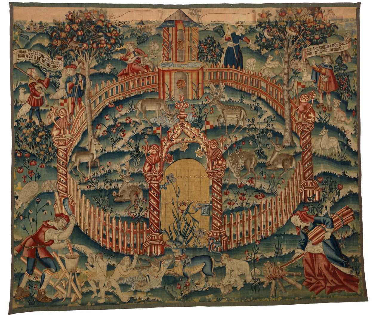 Tapetti, Park au Cerfs, valmistettu Tournaissa, Belgiassa, n. 1500 (villa) od Belgian School