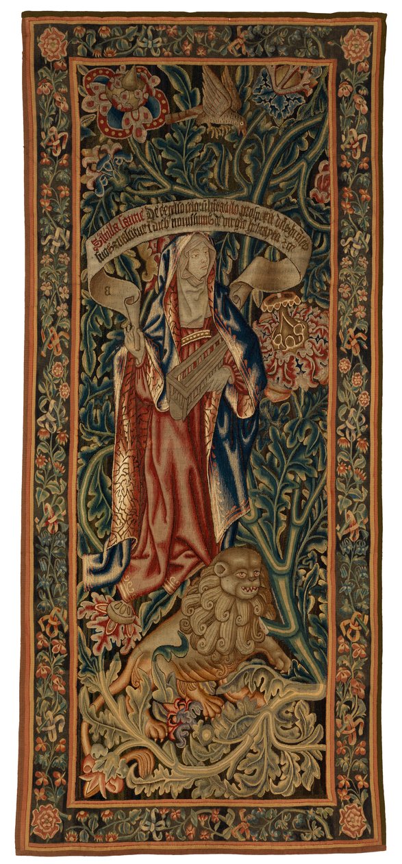 Tapestry, Sibylla Samla (jedna ze sady šesti sibylů obsahujících 46,134 až 46,139) zvané „Rothamsted Tabestries“. Vyrobeno ve Flanders, Tournai nebo Brusel, c.1530 (vlna) od Belgian School