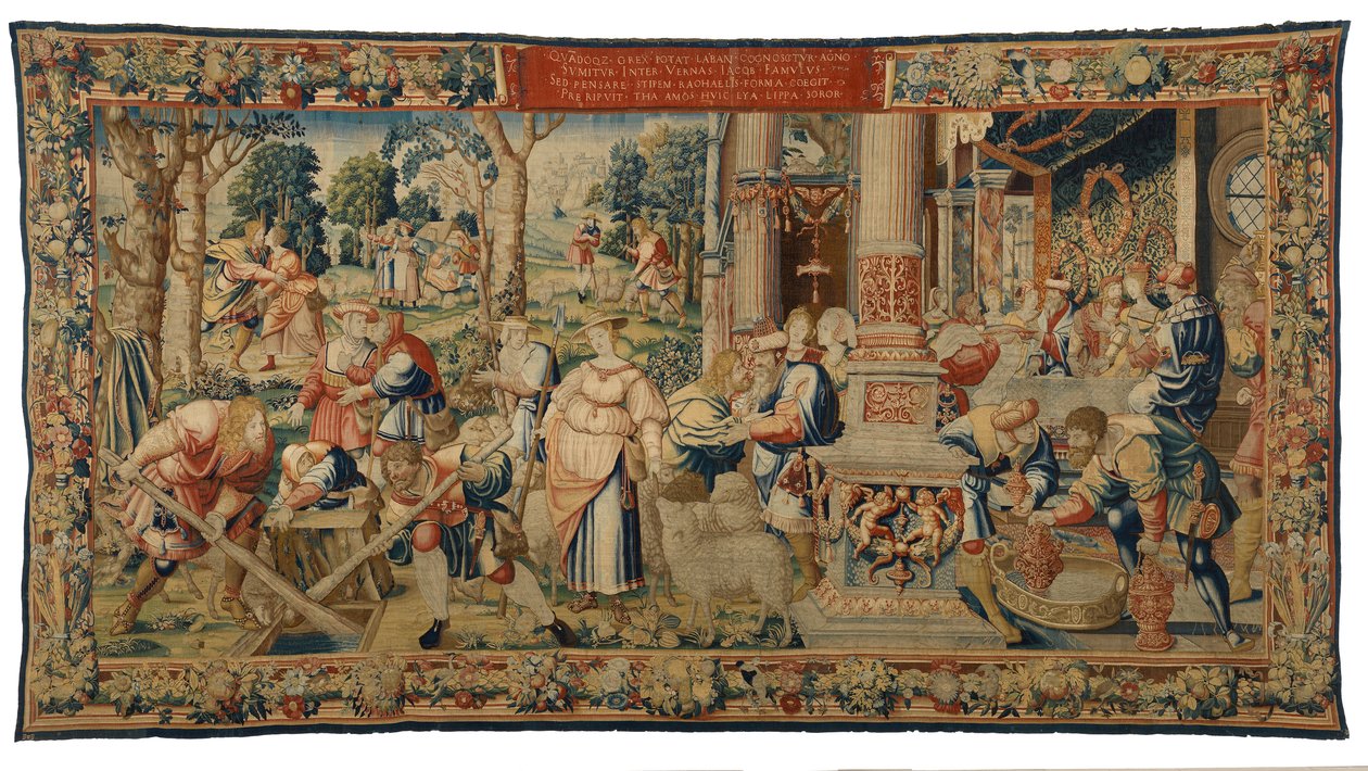 Tapiserie, Příběh Labana, Jacoba a Rachel, Genesis XXIX., vyrobeno v Bruselu, Belgie, kolem roku 1530 (vlna a hedvábí) od Belgian School
