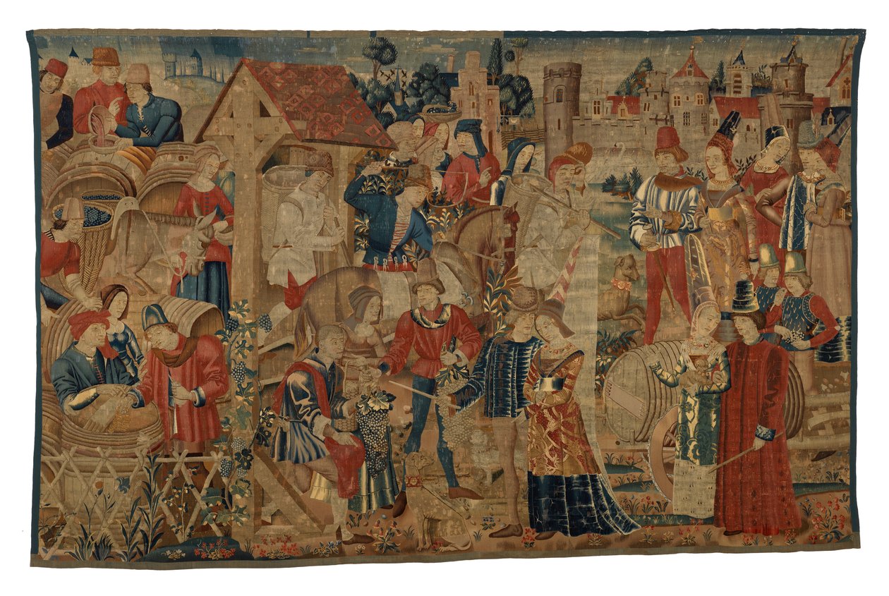 Tapiserie zobrazující Vinobraře, z Tournai, kolem 1460-70 (vlna) od Belgian School