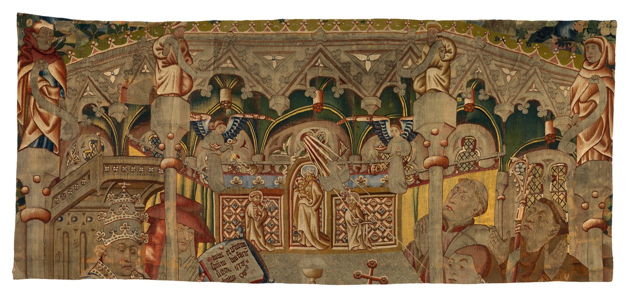 Fragment tapiserie, zobrazující Zázrak Nejsvětější svátosti, vyrobený v Tournai, Belgie od Belgian School
