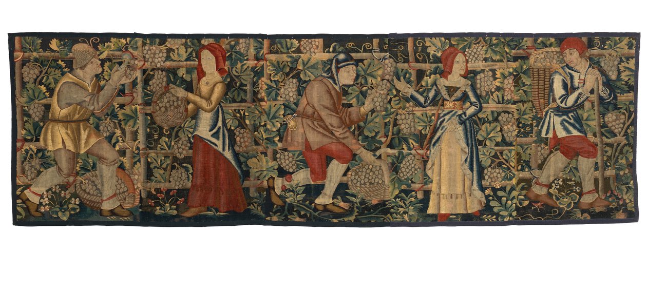 Fragment tapiserie zobrazující Vinobraře, možná z Tournai, kolem 1460-70 (vlna) od Belgian School