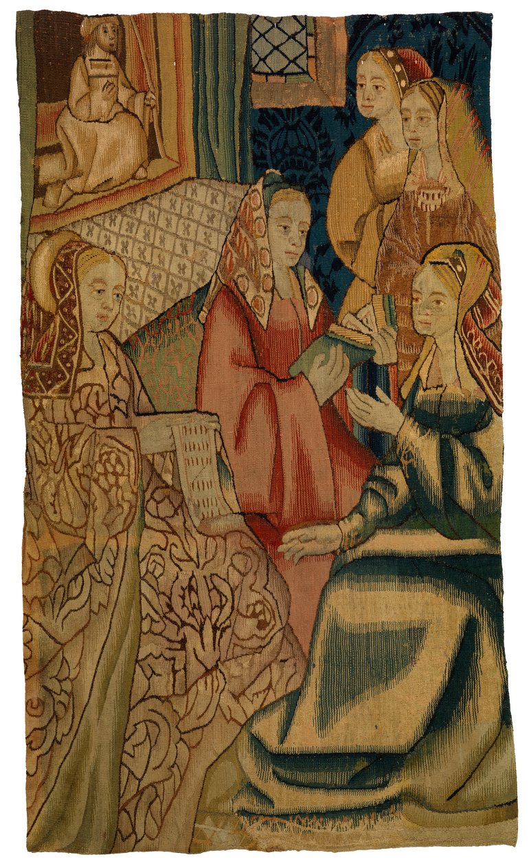 Fragment tapisérie zobrazující pět dam, vyrobený pravděpodobně v Bruselu, Belgie, cca 1500 (vlna) od Belgian School