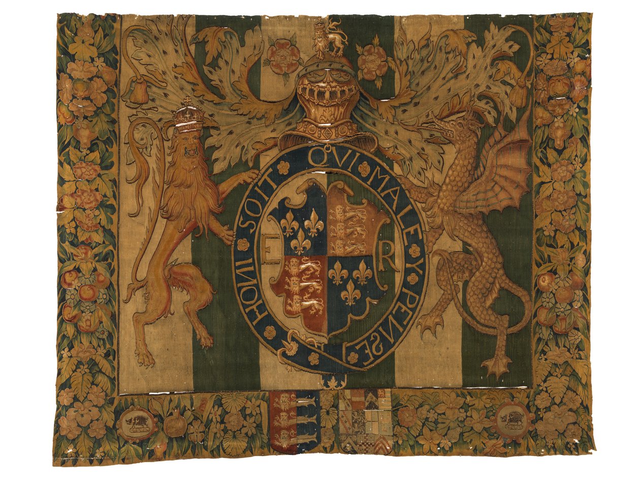 Kuvakudos Edward VI:n kuninkaallisilla käsivarsilla ja Arms of Le Grysillä, valmistettu luultavasti Enghienissä, Flanderissa, Belgiassa, n. 1547-53 (villa) od Belgian School
