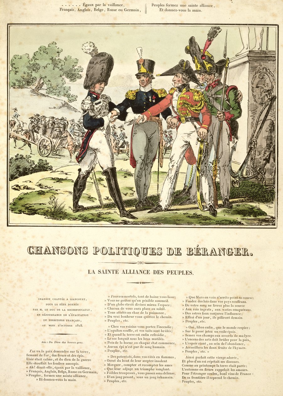 Svatá aliance národů, z Chansons Politiques de Beranger, 1815-1818 od Belgian School