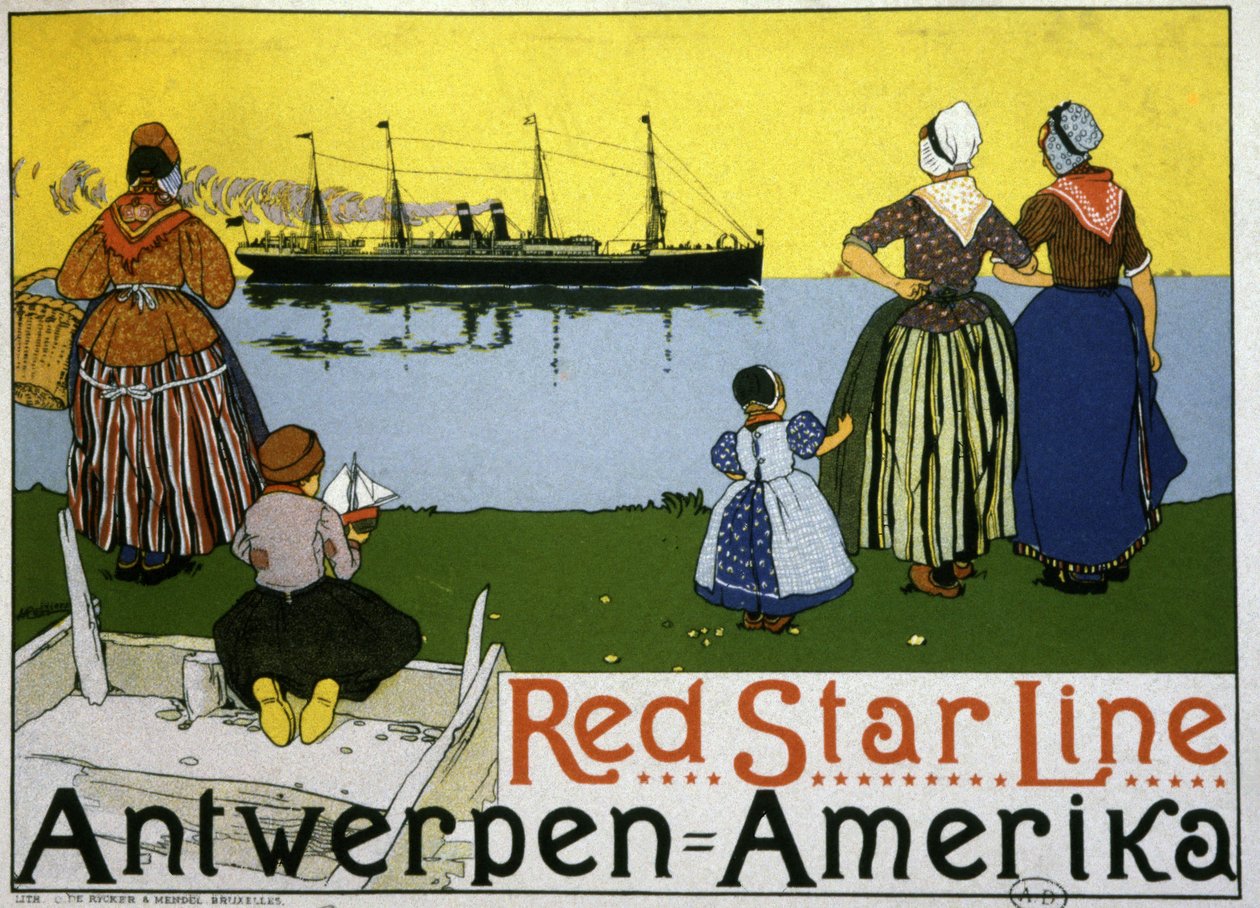Transatlantický parník Antverpy/Amerika. Reklama na společnost Red Star Line, cca 1900 (tisk) od Belgian School