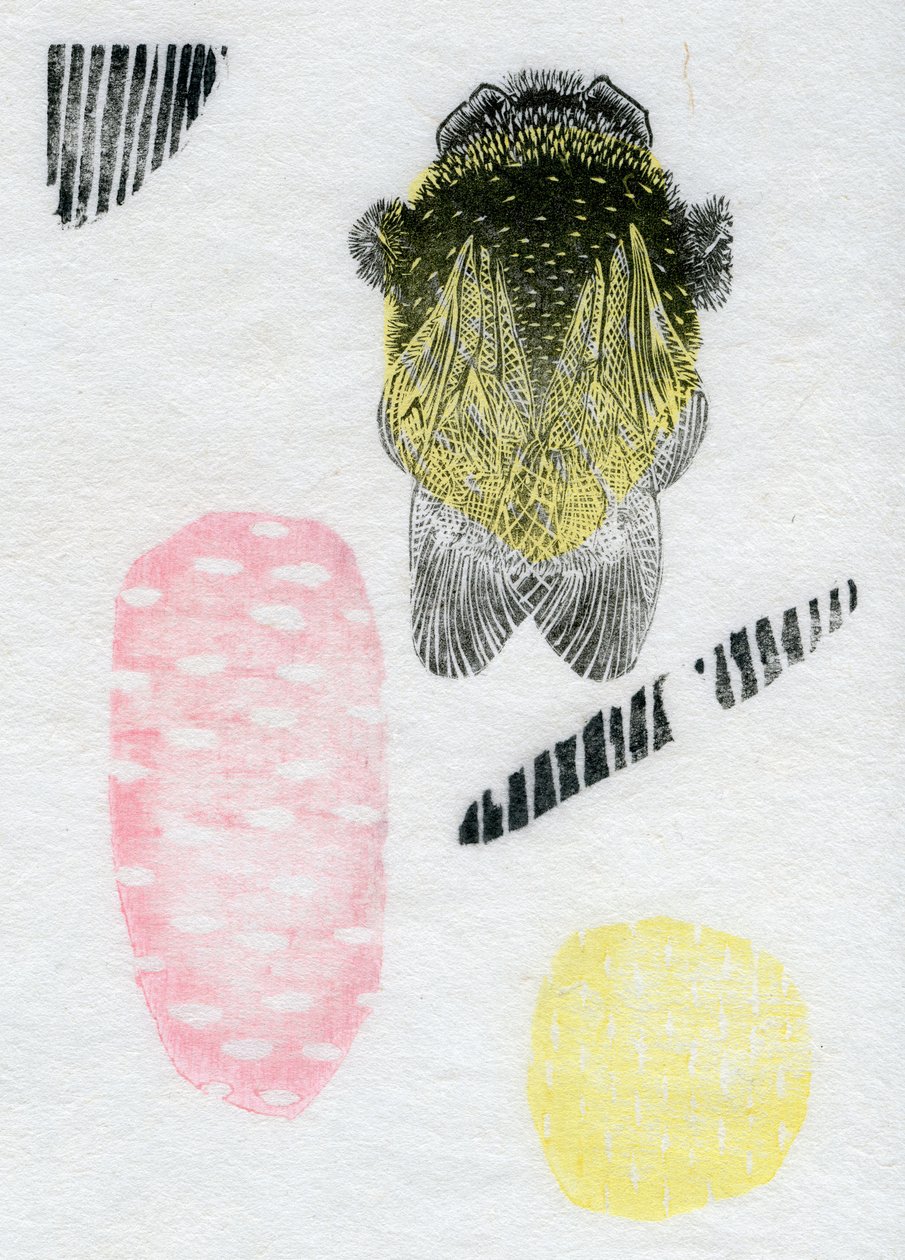 Atomic Bumblebee, 2013 (akvarel a olej na washi) od Bella Larsson