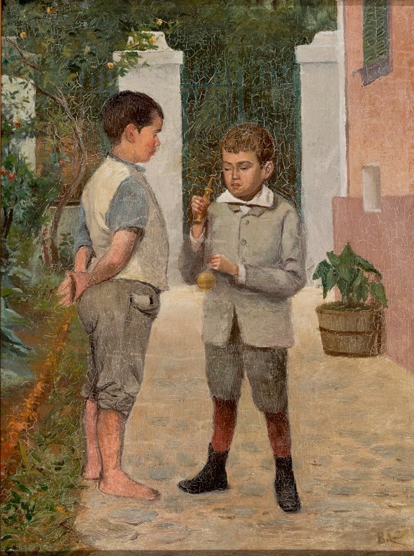  Dva chlapci si hrají s hračkou KendamaPortugues: Dois Meninos Jogando Bilboquen od Belmiro de Almeida