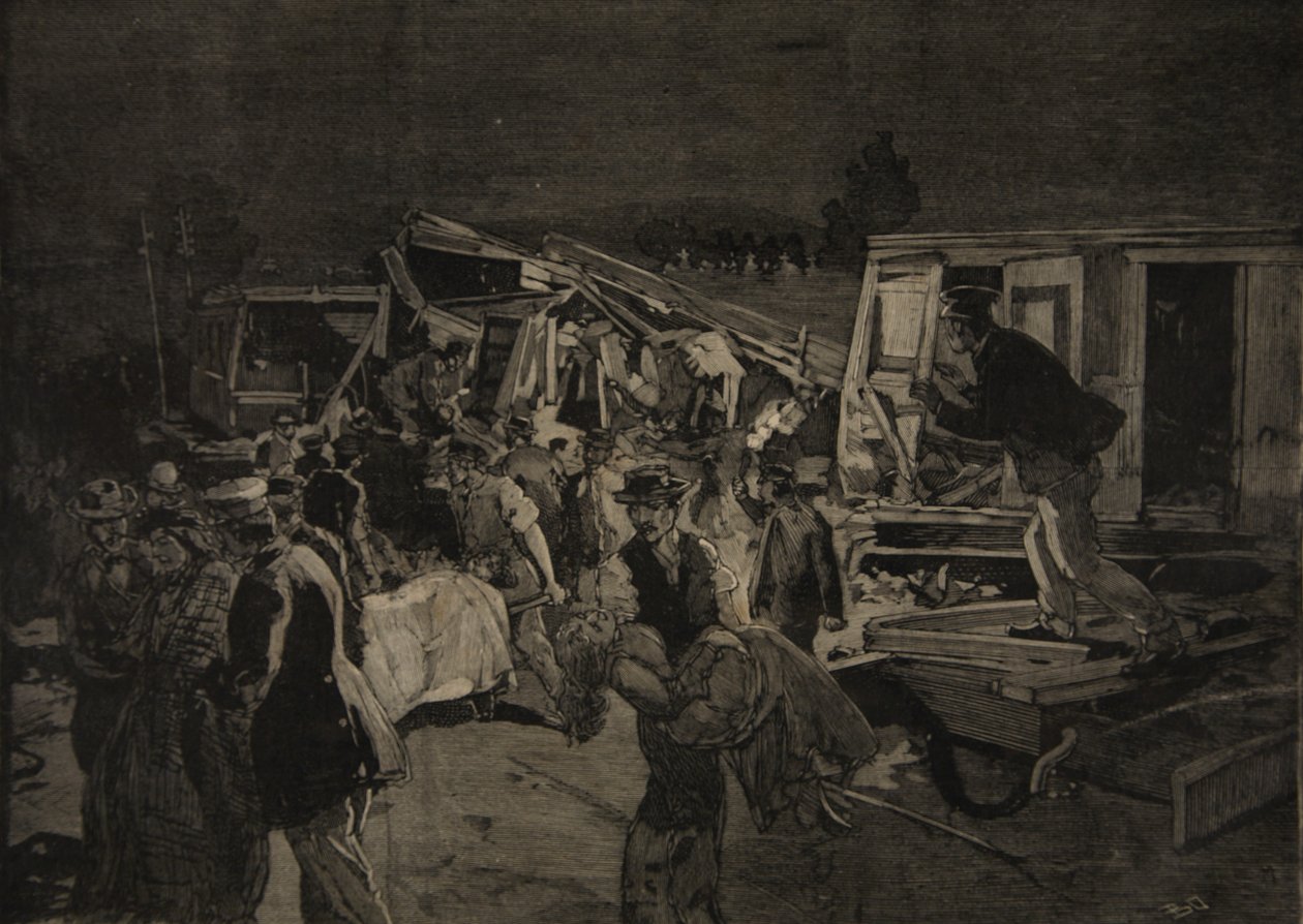 Vykolejení v Moirans, z "Le Petit Parisien", 8. listopadu 1891 od Beltrand and Clair Guyot, E. Dete