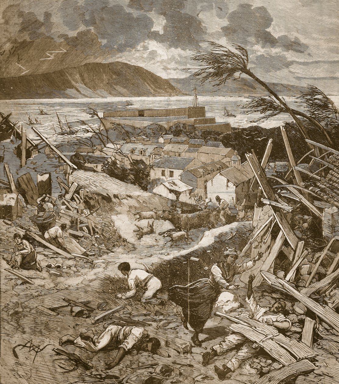 Cyklonová cesta do Fort-de-France, Martinik, z „Le Petit Parisien“, 30. srpna 1891 od Beltrand and Clair Guyot, E. Dete