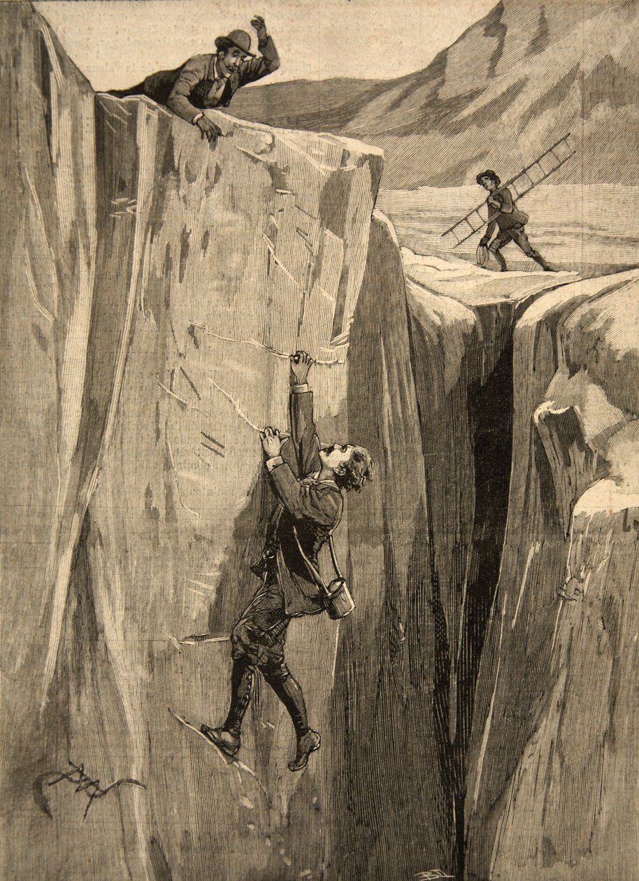 Turista visící v trhlině v Alpách, z „Le Petit Parisien“, 23. srpna 1891 od Beltrand and Clair Guyot, E. Dete